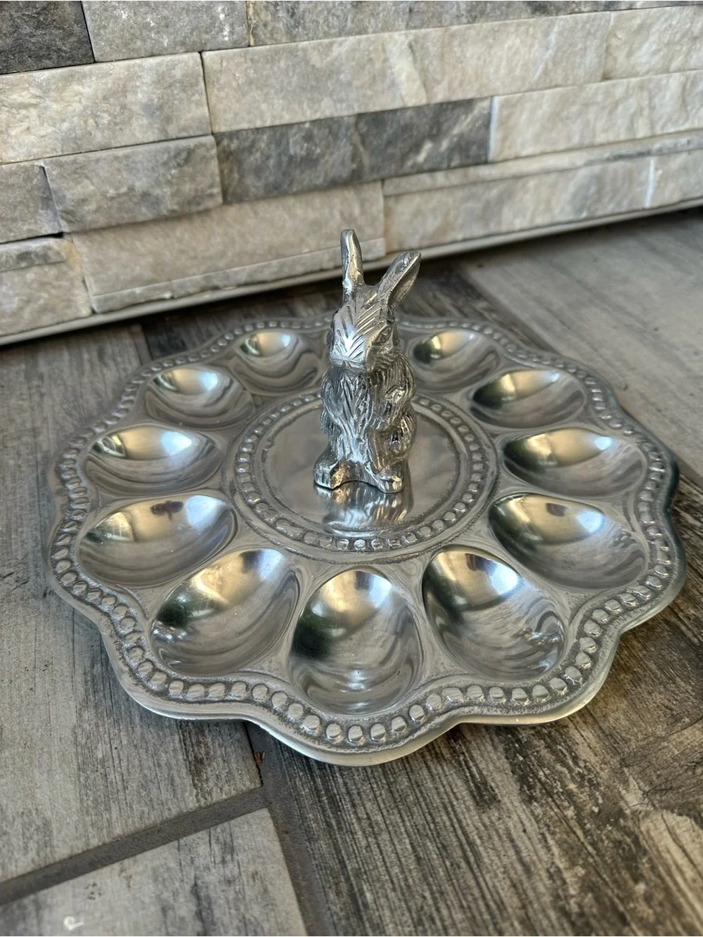 Silver Metal Bunny Deviled Egg Tray